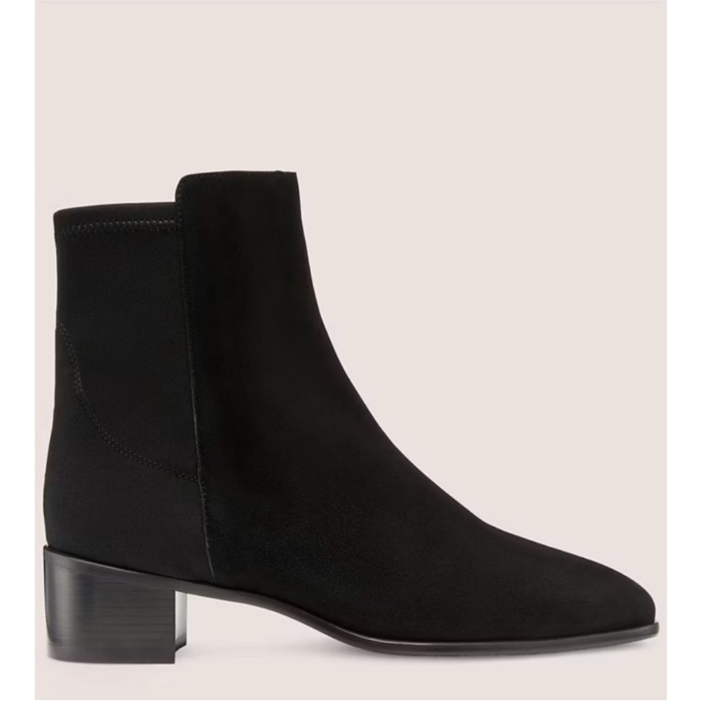 Stuart Weitzman Suede Black City Block Square-Toe 45 Ankle NWOT